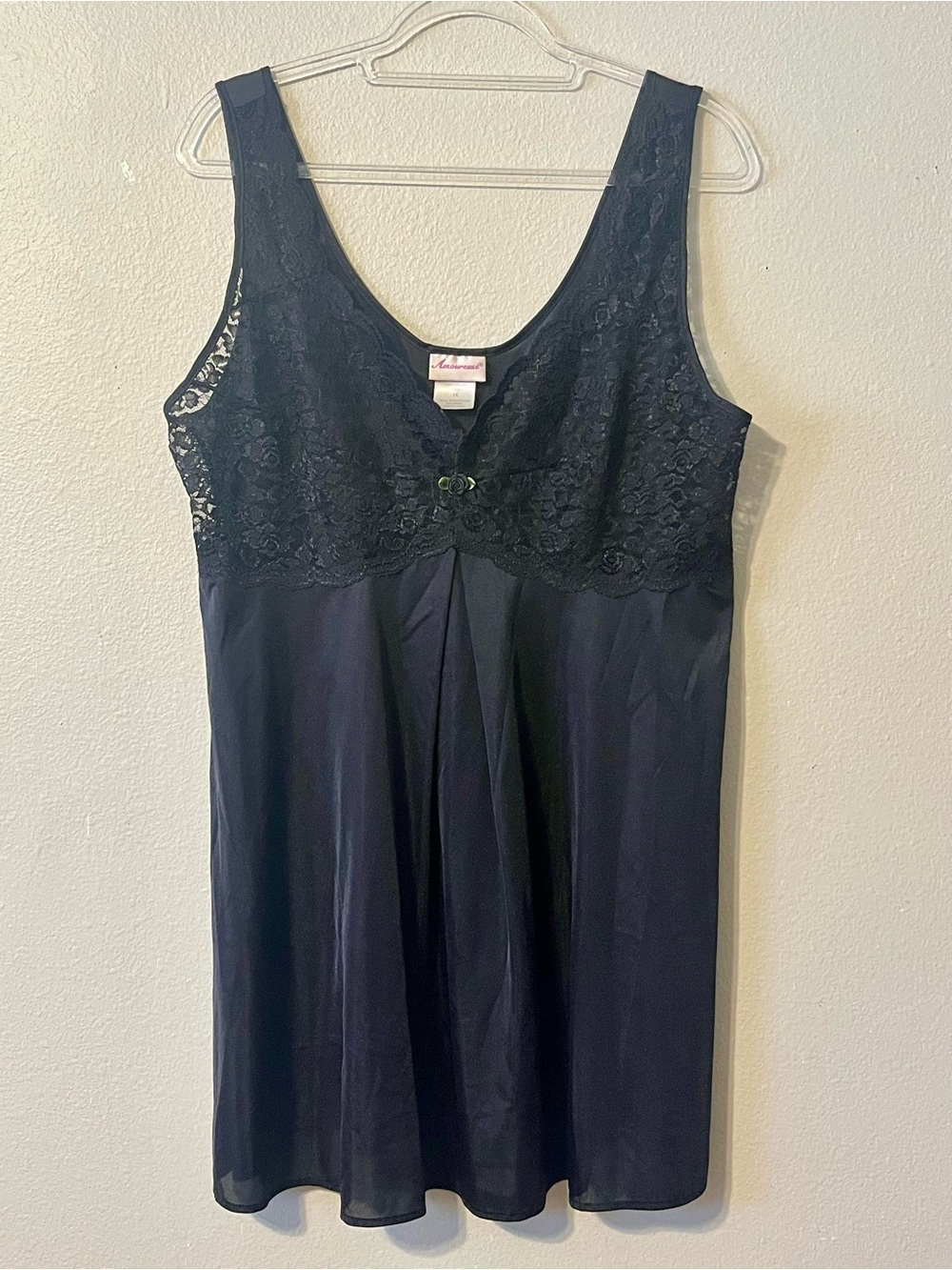 Vintage Lingerie Black Chemise with Black Lace Bodice Romantic Feminine Size 1X